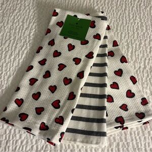 Kate Spade Valentine Kitchen Towels, Pack of Three - Hearts & Stripes, NWT